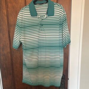 Nike Teal and White Striped Polo Shirt